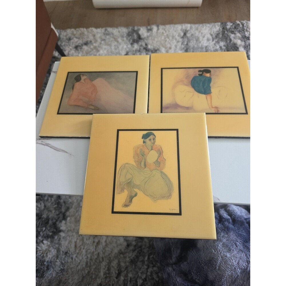 RC Gorman Ceramic Tiles Set of 3. Bread Maker Red Beauty Bernadette in Blue 8×8